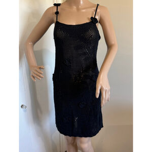 Women's Unbranded Black Crochet Knit Floral Mini Dress/cover-up unlined S
